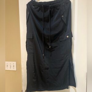 Black Cargo Midi Skirt with Drawstring Waist